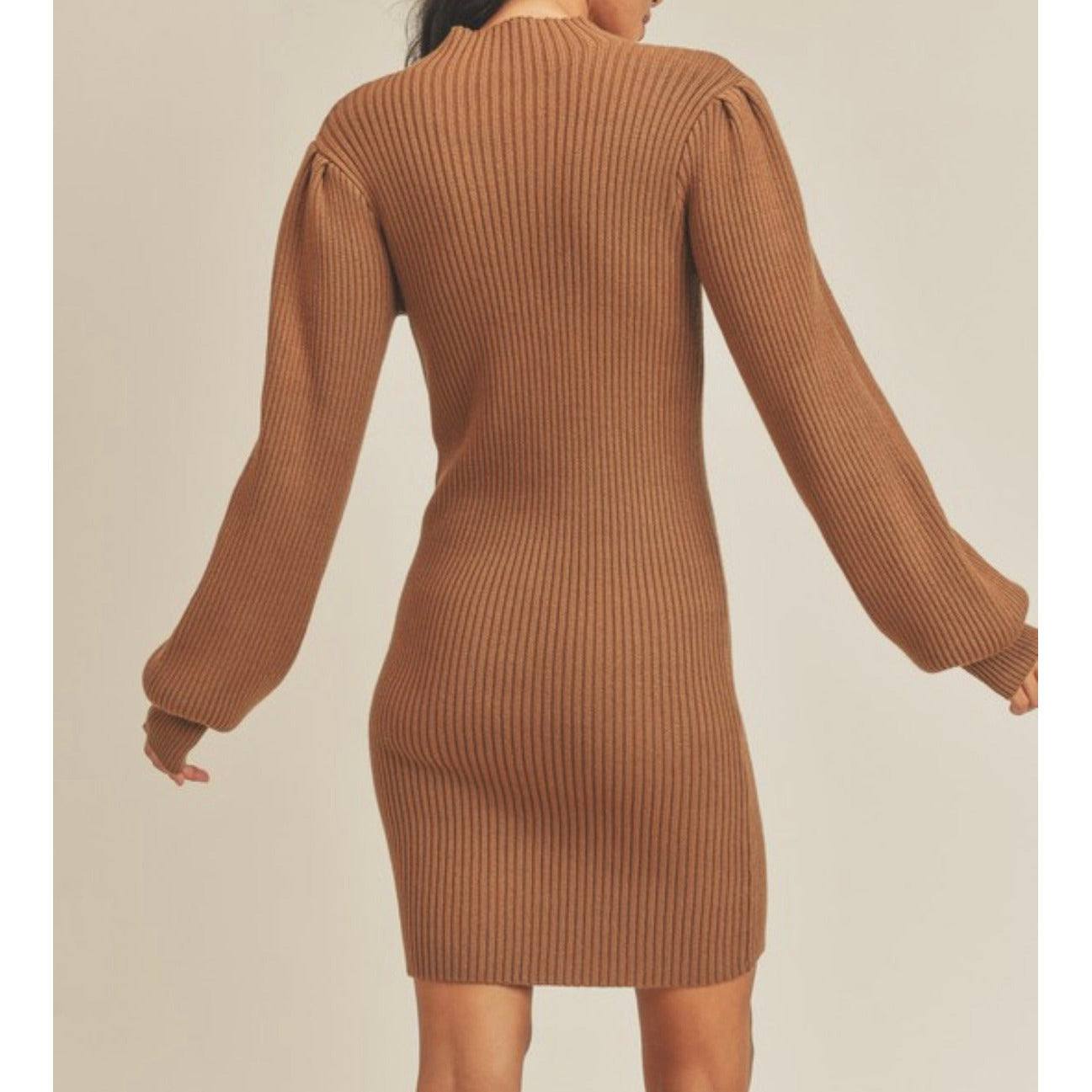 Macey Mock Neck Sweater Dress (Taupe)