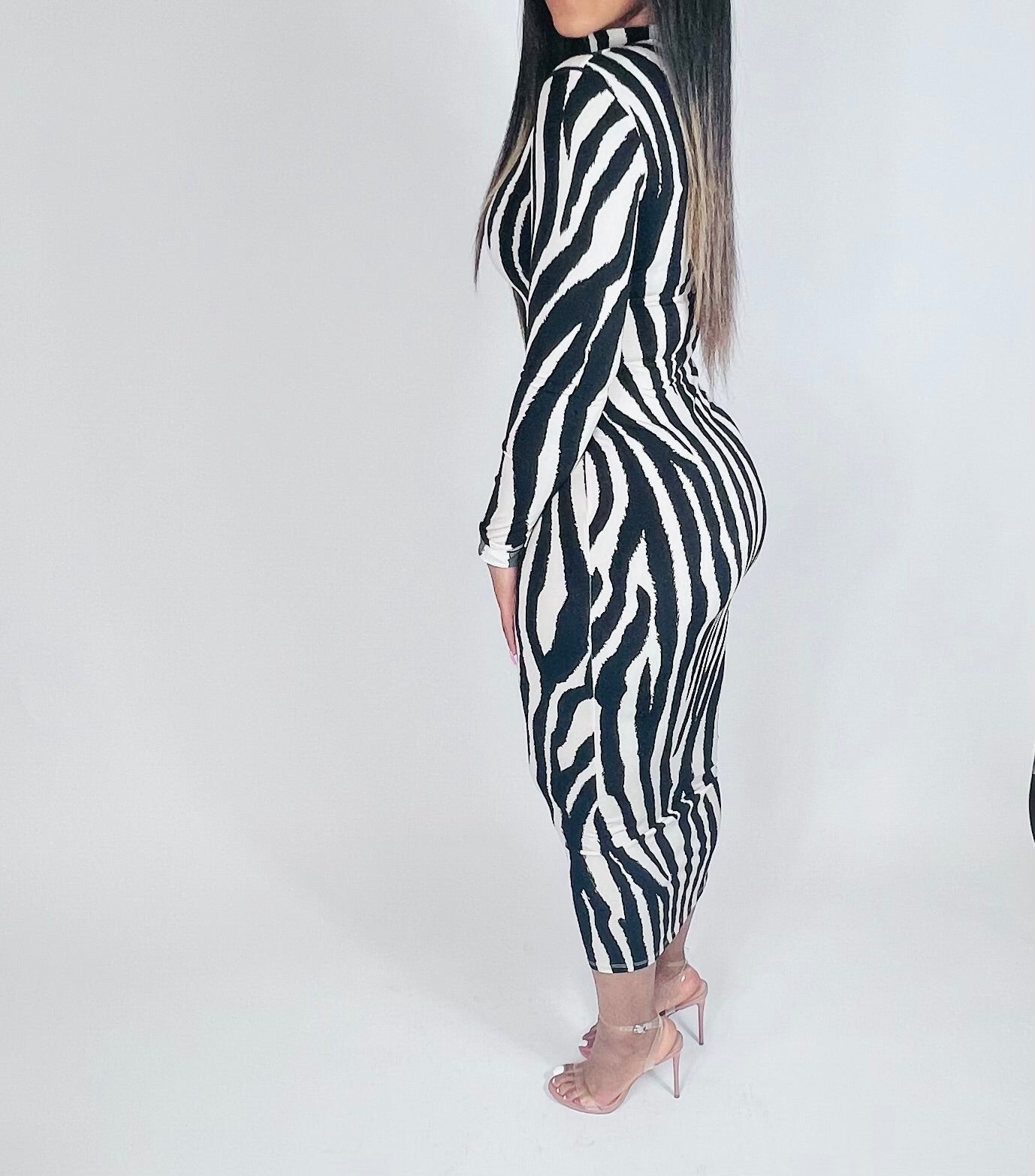 Camille Zebra Print Dress (Black/ Taupe)