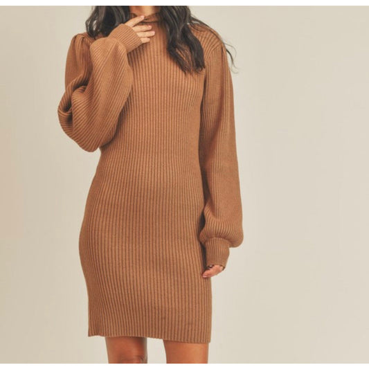 Macey Mock Neck Sweater Dress (Taupe)