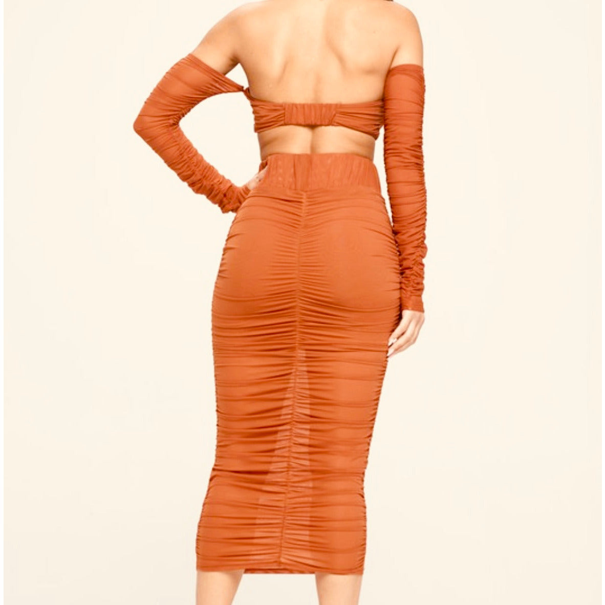 Dara Ruched Skirt Set (Rust)