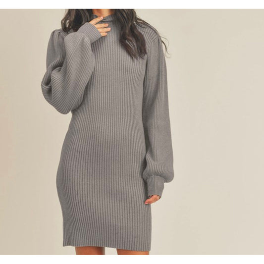 Macey Mock Neck Sweater Dress (Grey)