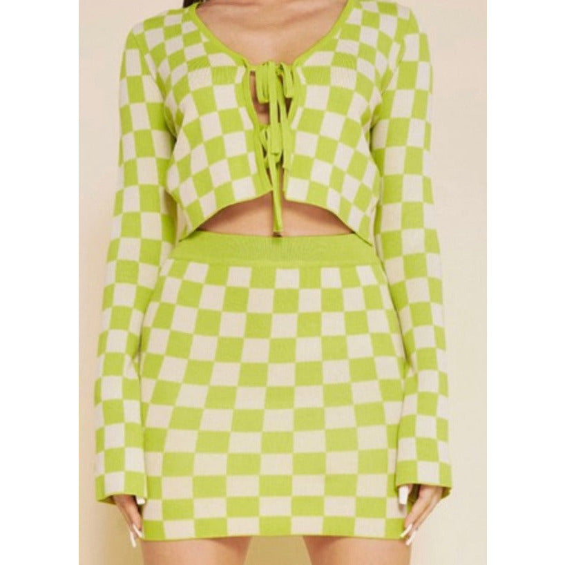 Bre Checkered Skirt Set (Green)