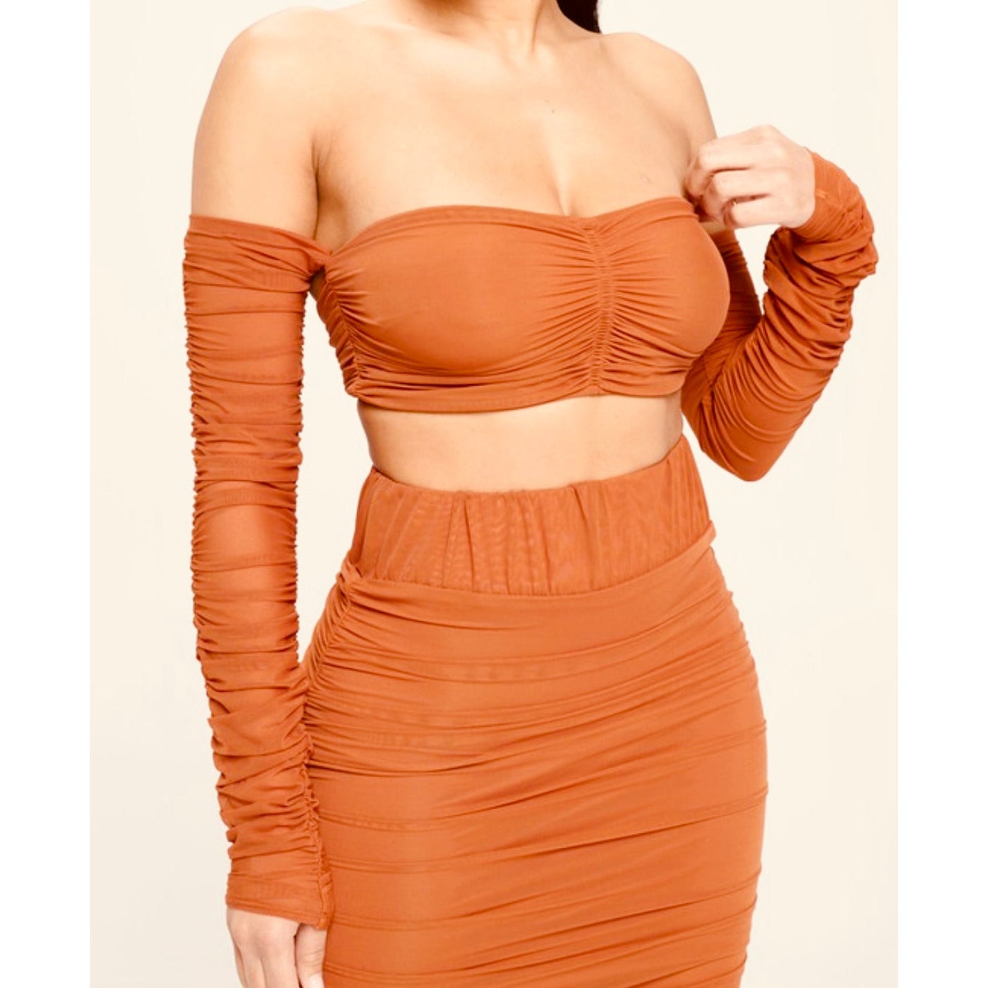 Dara Ruched Skirt Set (Rust)