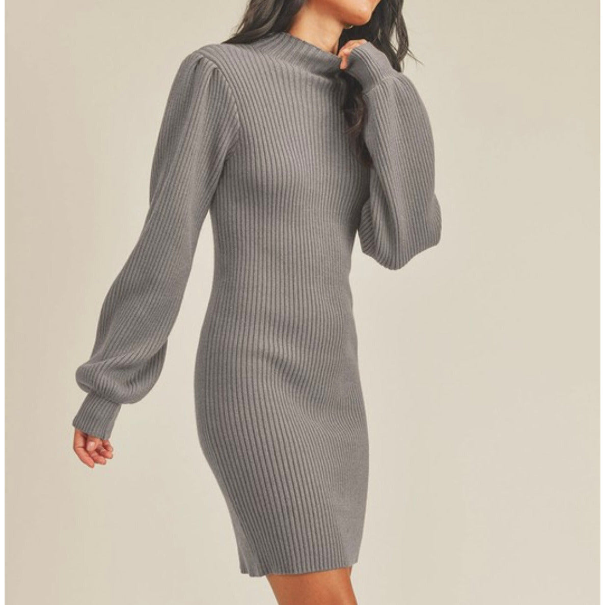 Macey Mock Neck Sweater Dress (Grey)