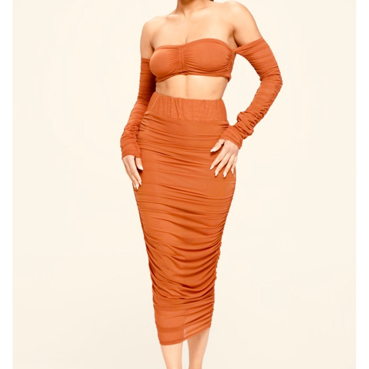 Dara Ruched Skirt Set (Rust)